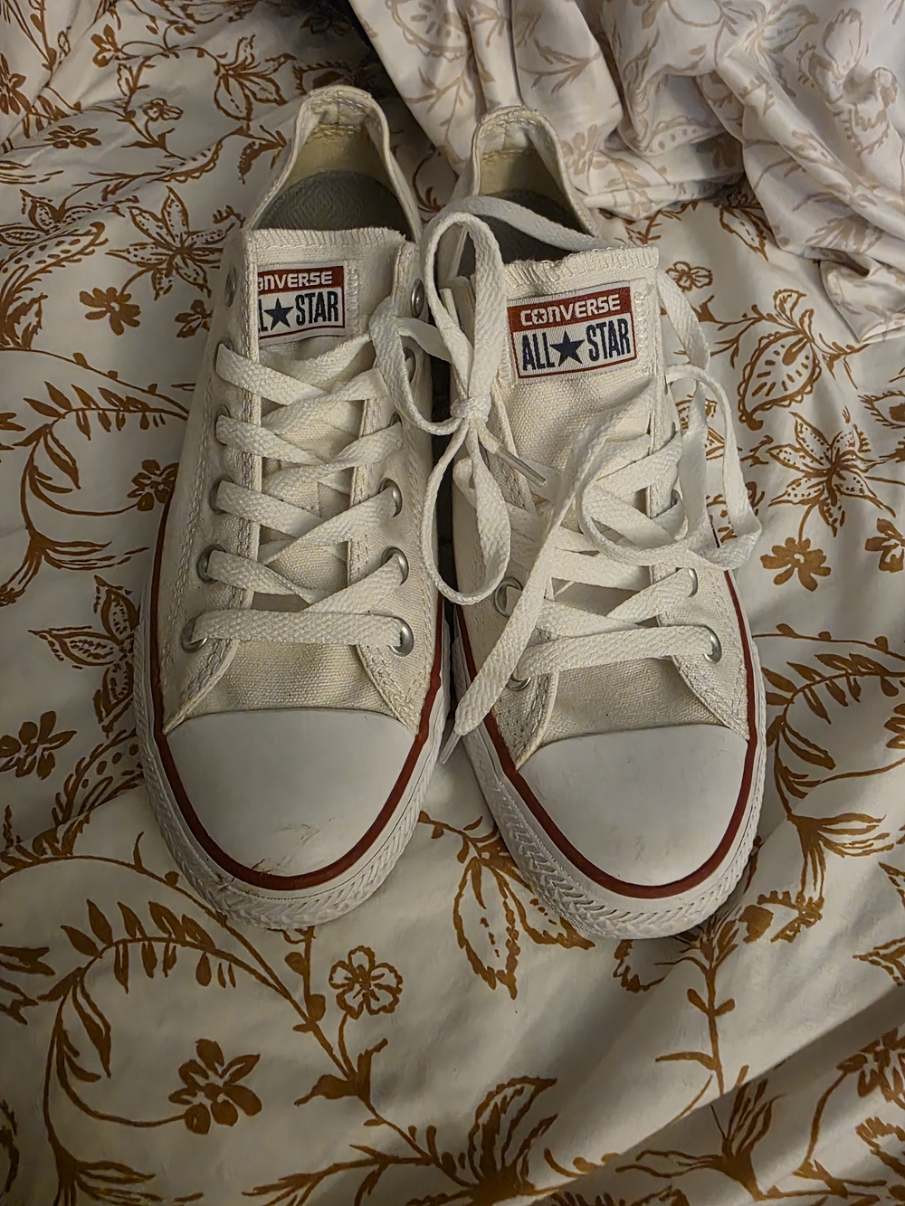 Converse White Low Top Sneakers with Red Trim